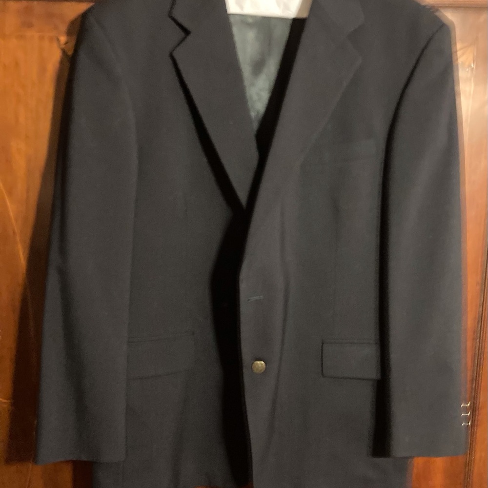 Mens Oscar de Le Renta black wool jacket brass buttons two button closure